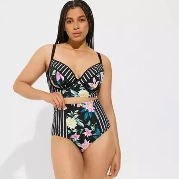 Set! Torrid sz 3 Breezy Tropical Perfect Stripe Underwire Top Bottom 3X - Picture 2 of 2